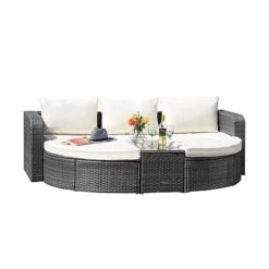 Firenze Five-Section Rattan Daybed - Dark Grey -Double Tree Store G2580 FIRENZE RATTAN DAY BED LS CO 1